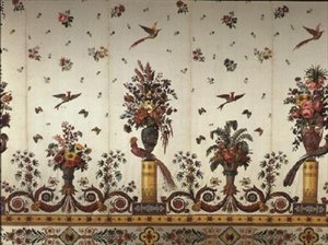 Textiel met klassieke vazen en urnen, bloemen en paradijsvogels, door Cousin en Bony, Bissardon, Lyon, 1811 door French School